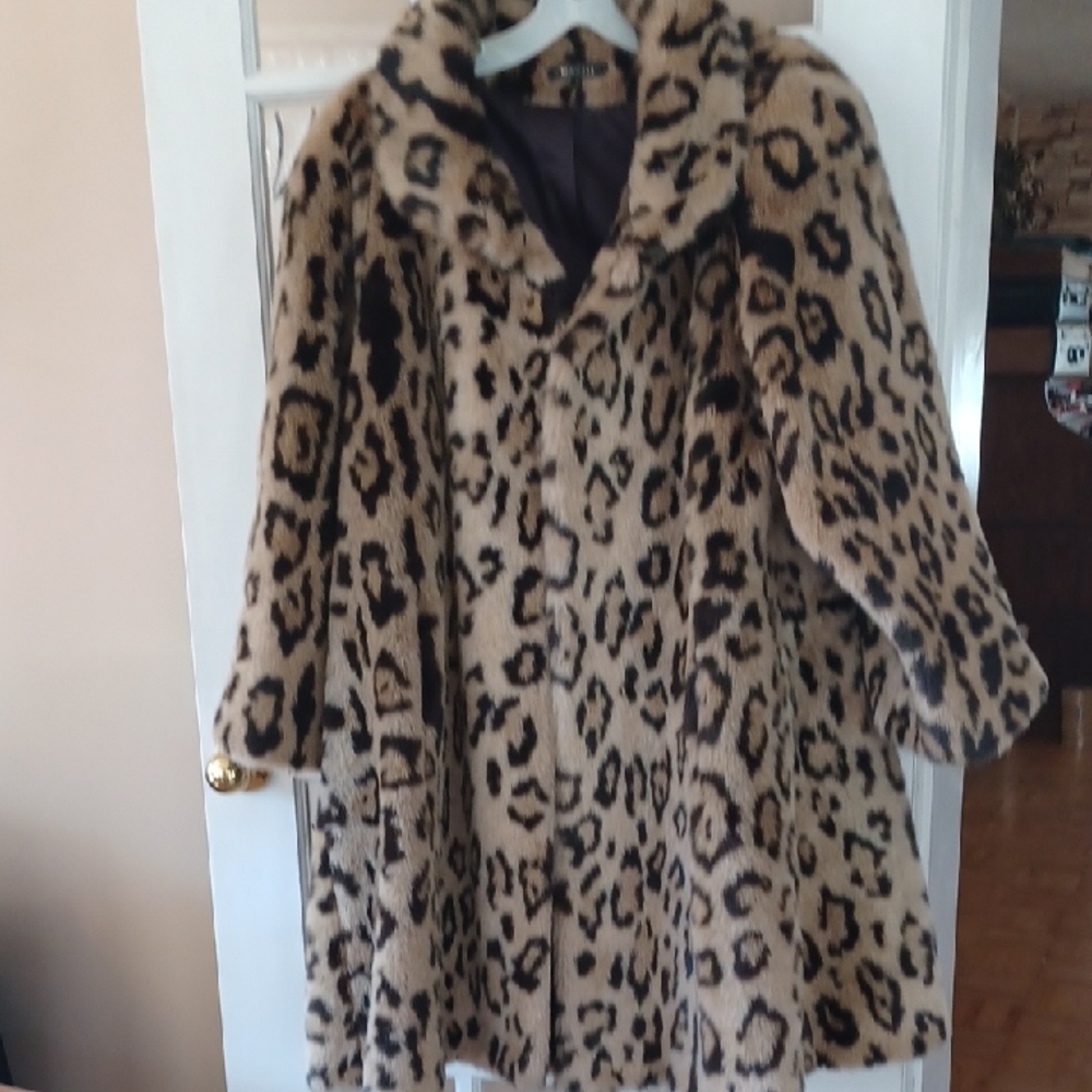 Leopard Print Faux Fur Swing Coat Vintage Made In The USA